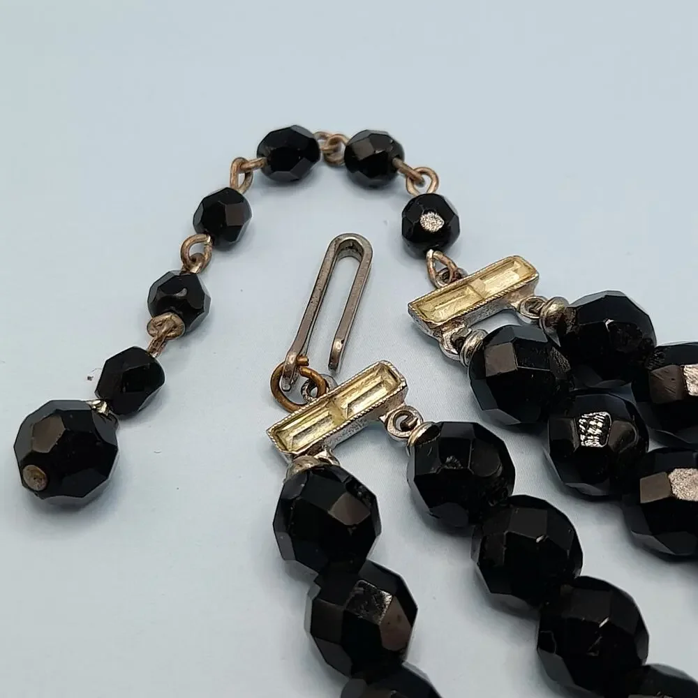 Vintage Black Crystal Double Strand Necklace 16